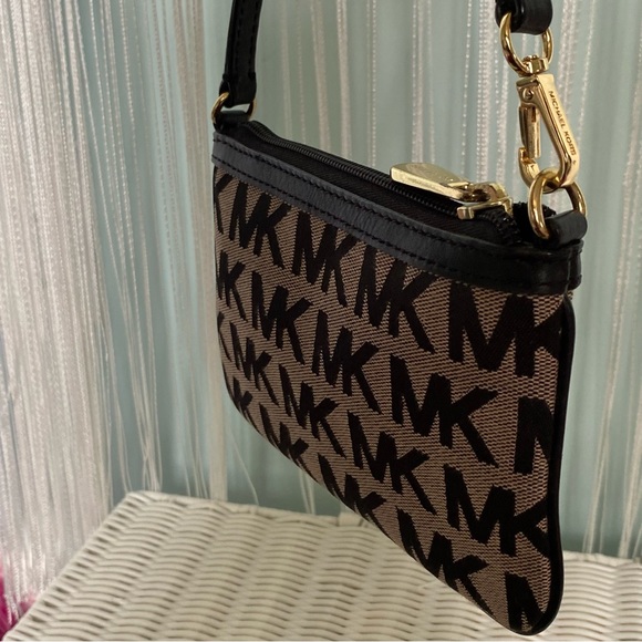 Michael Kors Black and Beige MK Monogram Wristlet Pouch - Picture 3 of 17